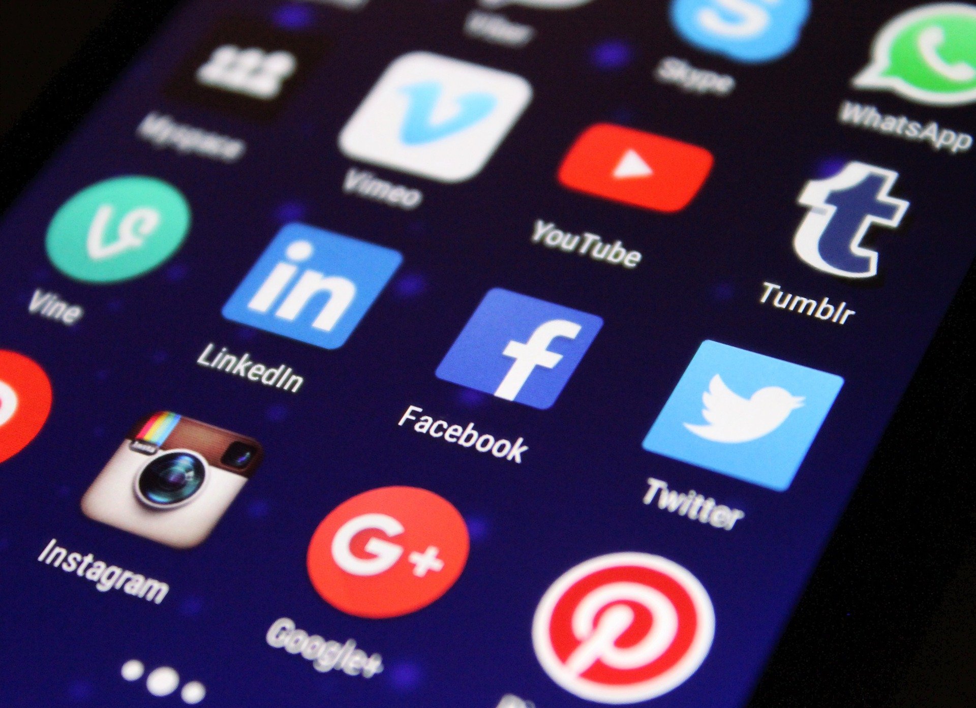 Social media app icons on a screen.