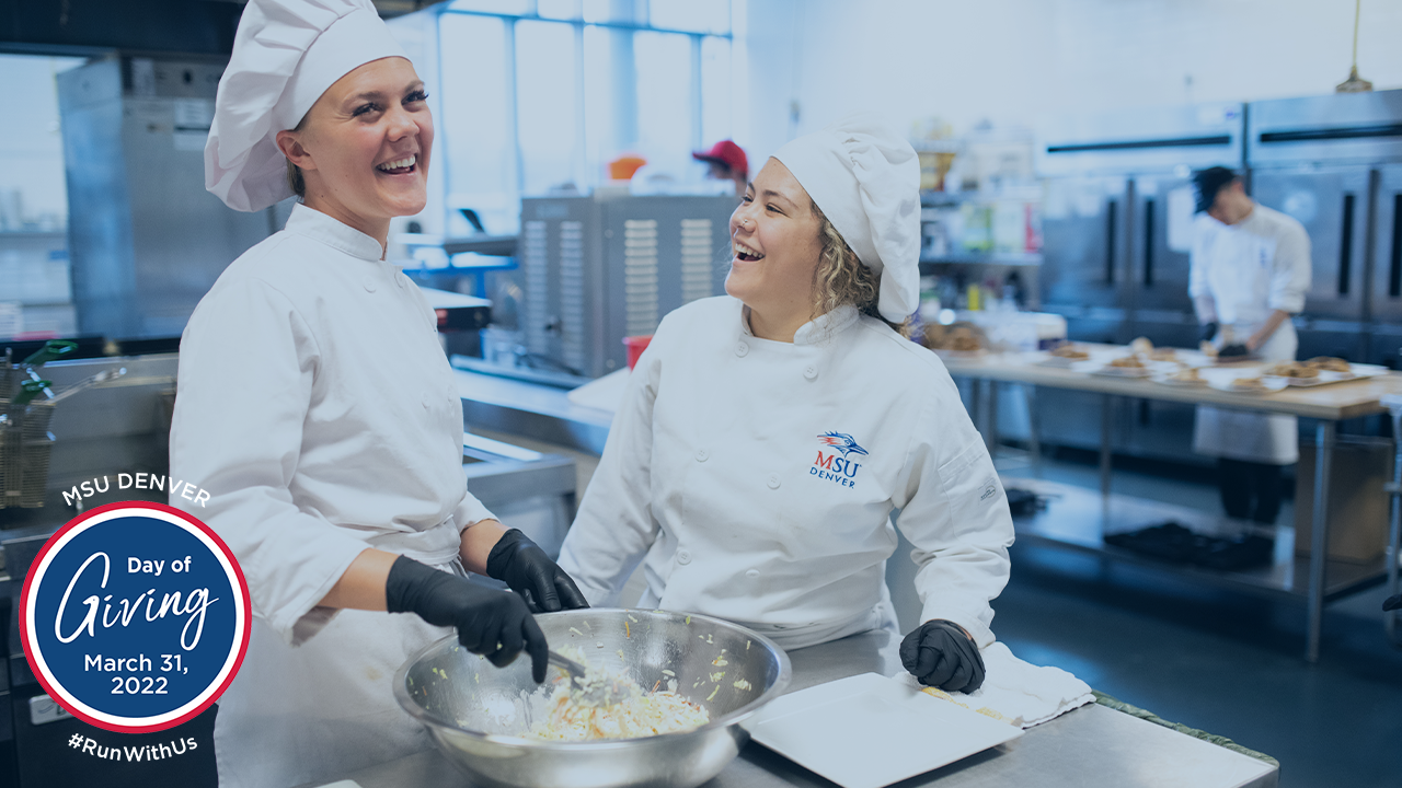 zoom background with two culinary students laughing