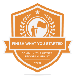 Finish What You Started, a community partner program grant, badge
