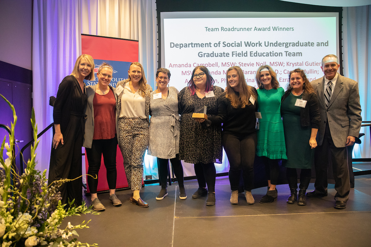 Department of Social Work Undergraduate and Graduate Field Education Team members pose at 2021 Roadrunners Who Soar Awards ceremony.