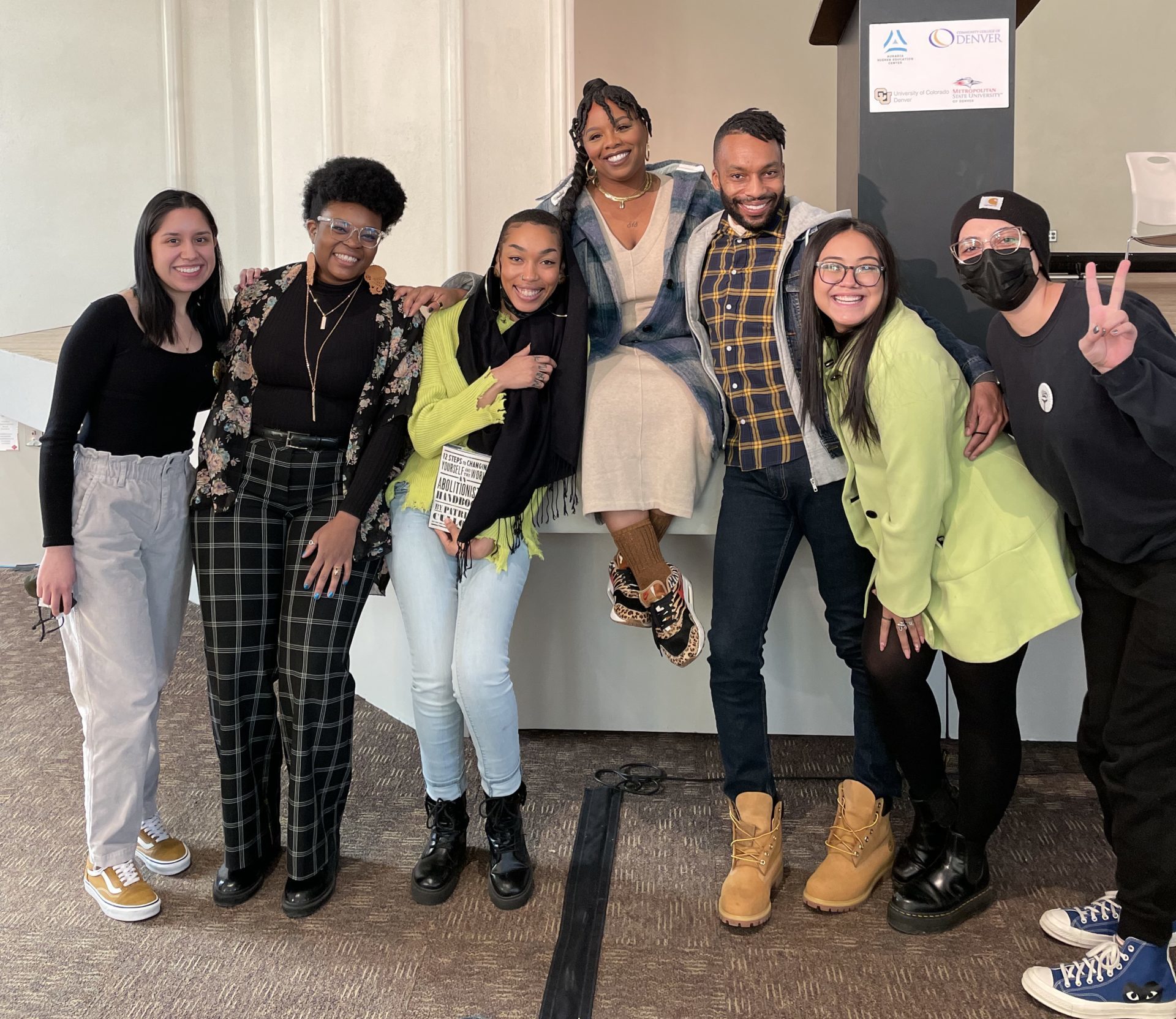 Group photo of GITA student staff around Patrisse Cullors