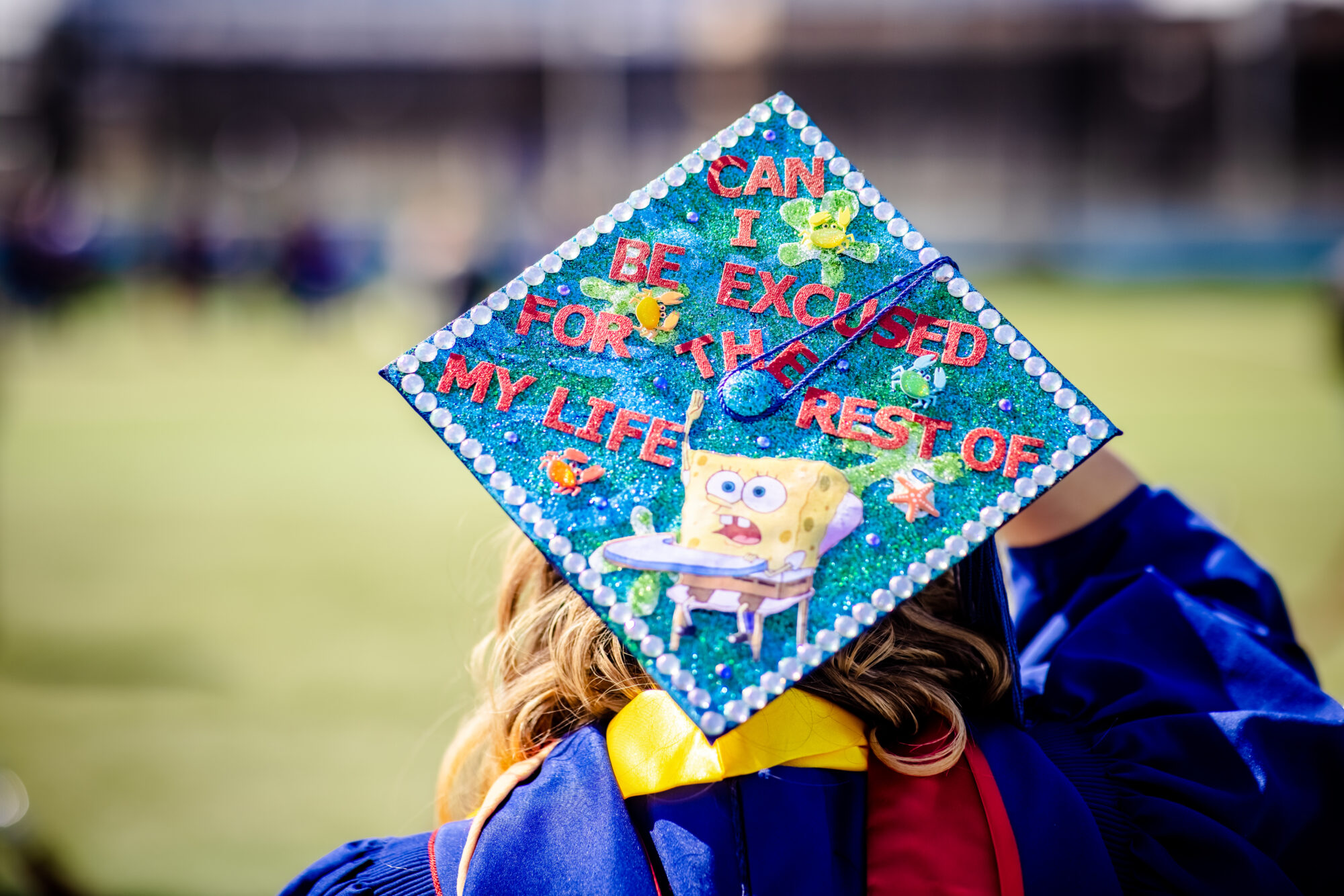 spring commencement decorated graduation cap