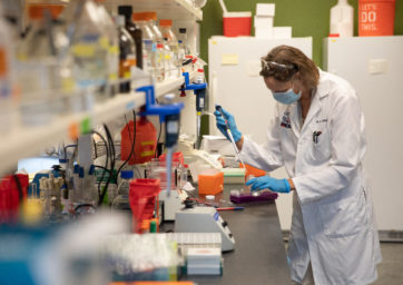 Person working in a bioscience lab