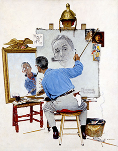 man painting himself while looking in mirror