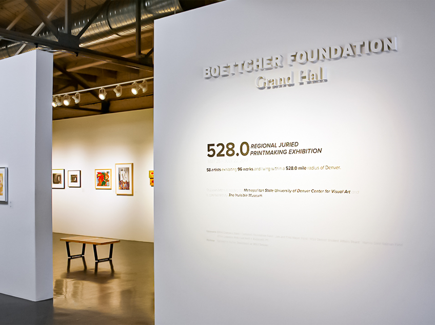 Art gallery hall with sign for 
