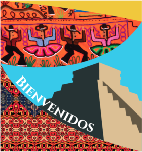 Colorful image that says bienvenidos