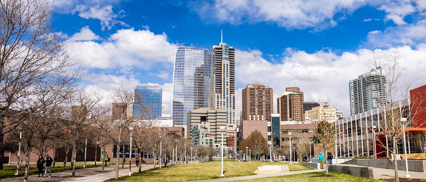 Beautiful City of Denver skyline view, taken while standing in front of St. Cajetan's Church.