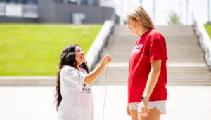 Laci Gonzalez interviewing MSU Denver volleyball player Ember Canty.