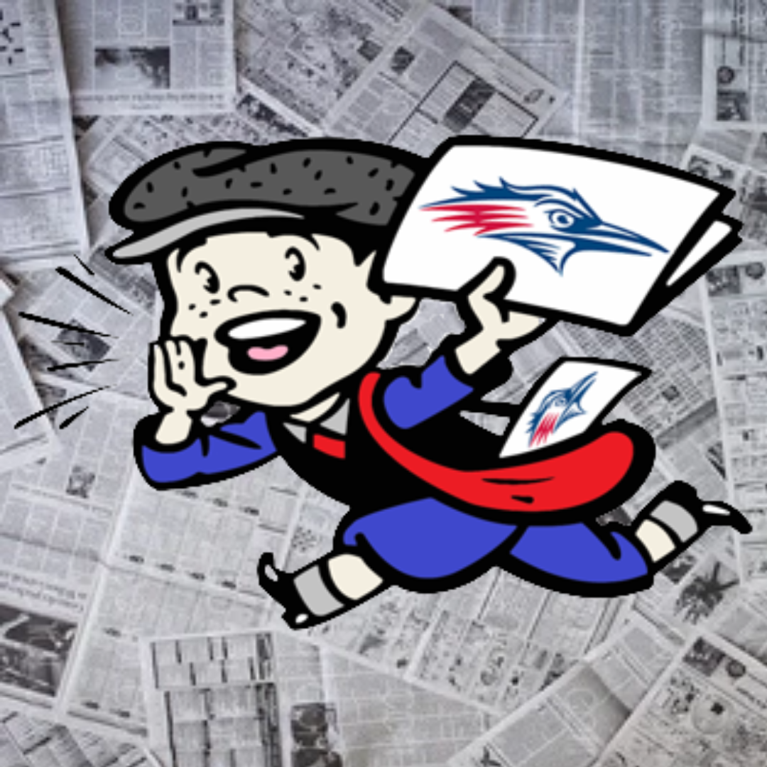 A cartoon or a newspaper delivery person with a MSU Denver paper