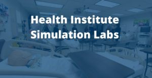 Image of nursing lab with blue overlay and text 