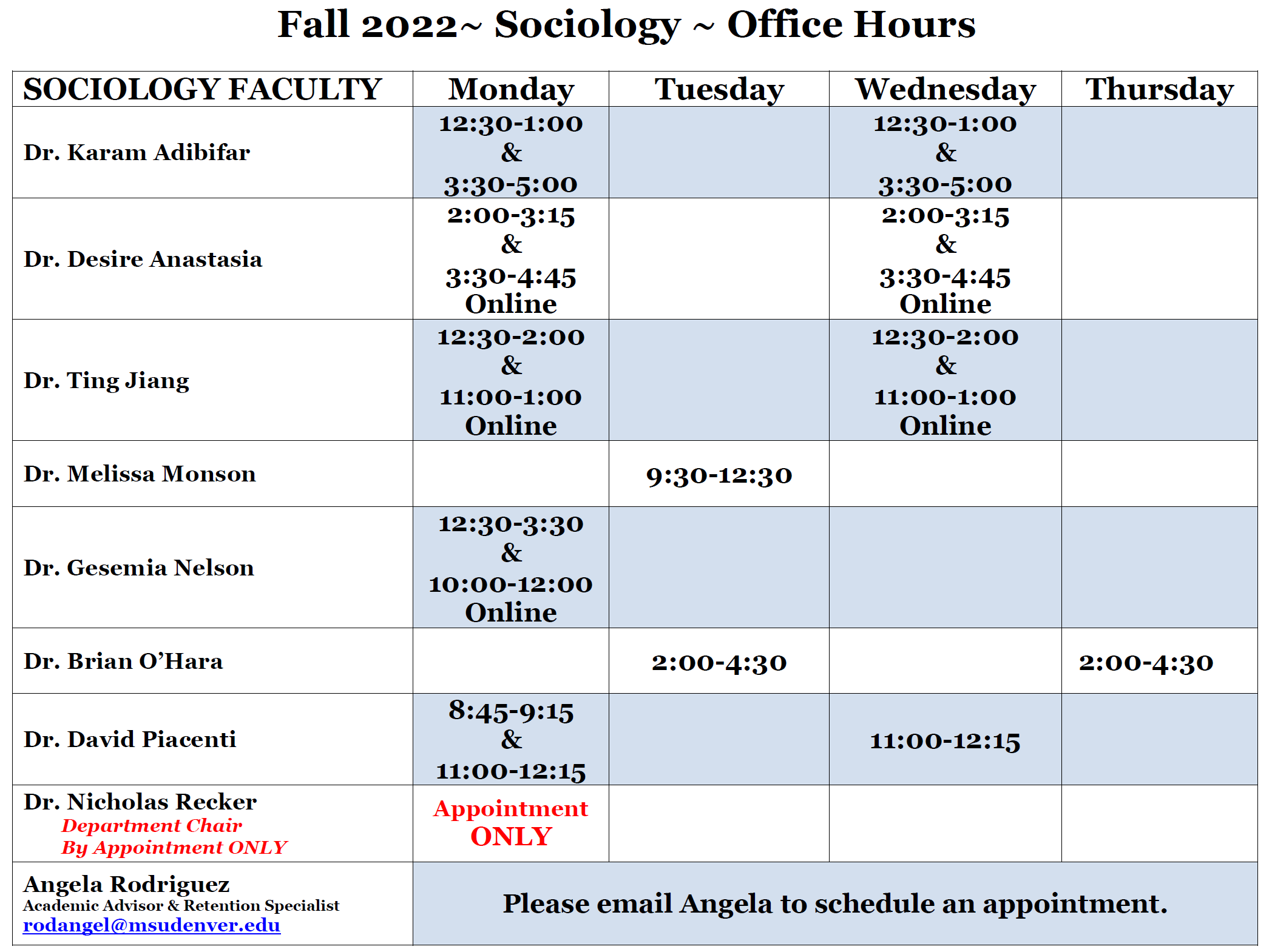 Sociology Office Hours Fall 2022