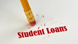 Image of an eraser over the words 'student loans'