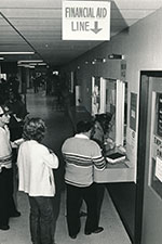 Archive photo of MSU Denver students at the Financial Aid Office.