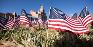 Flags on a lawn