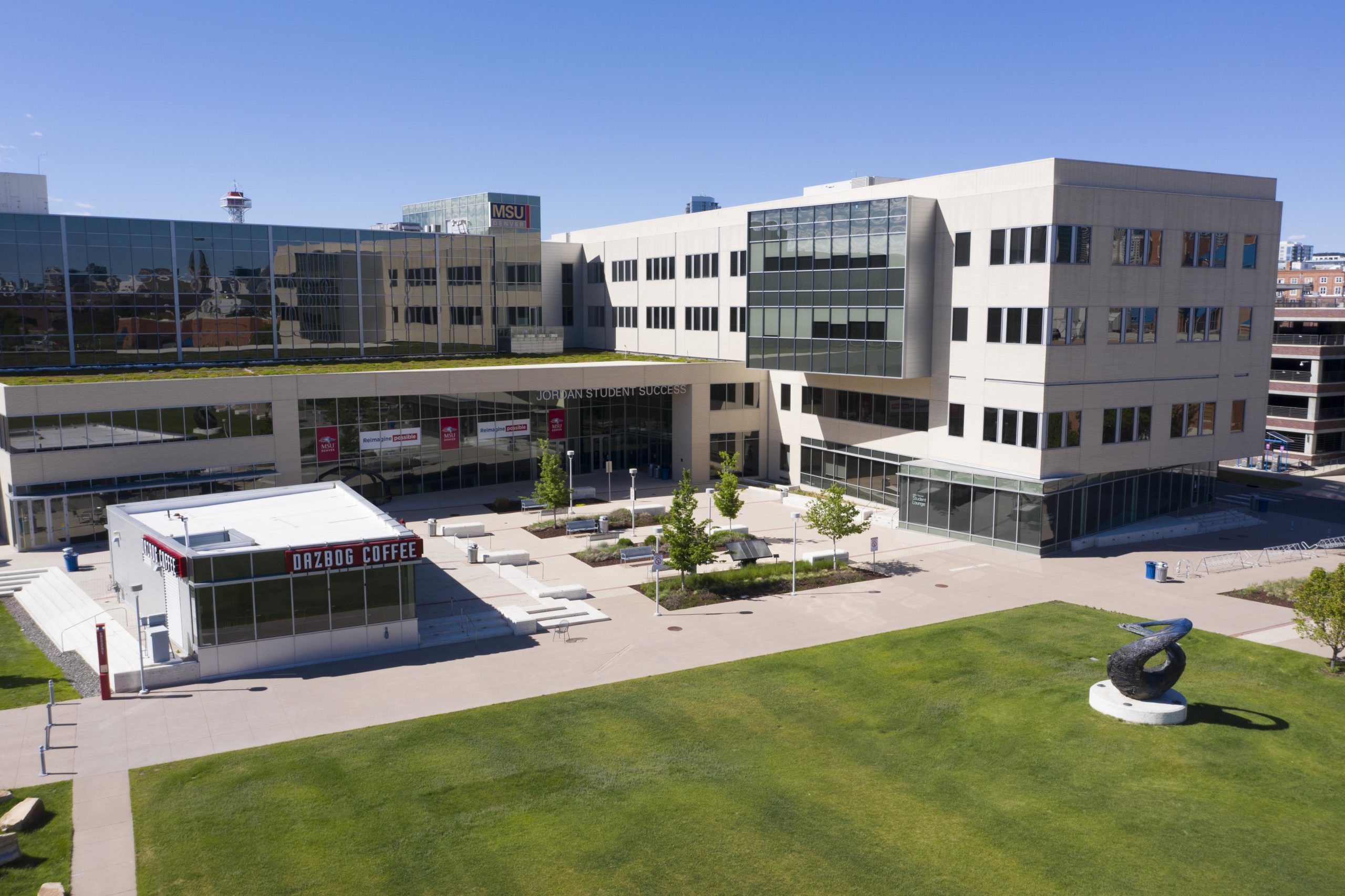 Image of the exterior of the Jordan Student Success Building from above