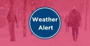Weather alert graphic and text over winter weather image.