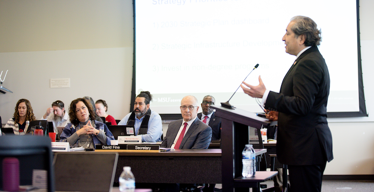 James Mejia speaks at the Board of Trustees meeting.