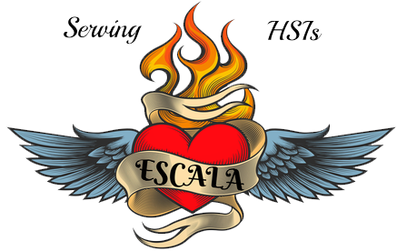 ESCALA logo. Flaming winged heart with golden ribbon wrapped around that says ESCALA