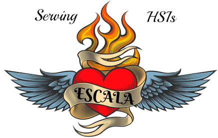 ESCALA logo. Flaming winged heart with golden ribbon wrapped around that says ESCALA