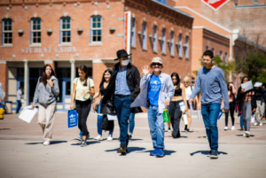 Students walk on campus