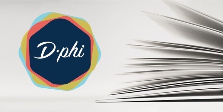 Dphi logo next to an open book