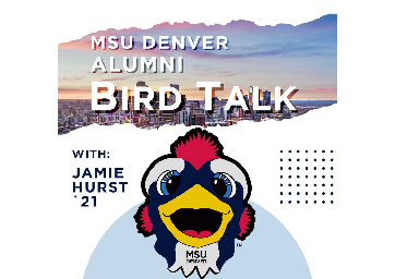 Bird Talk podcast logo with a cartoon Rowdy head and the Denver skyline.