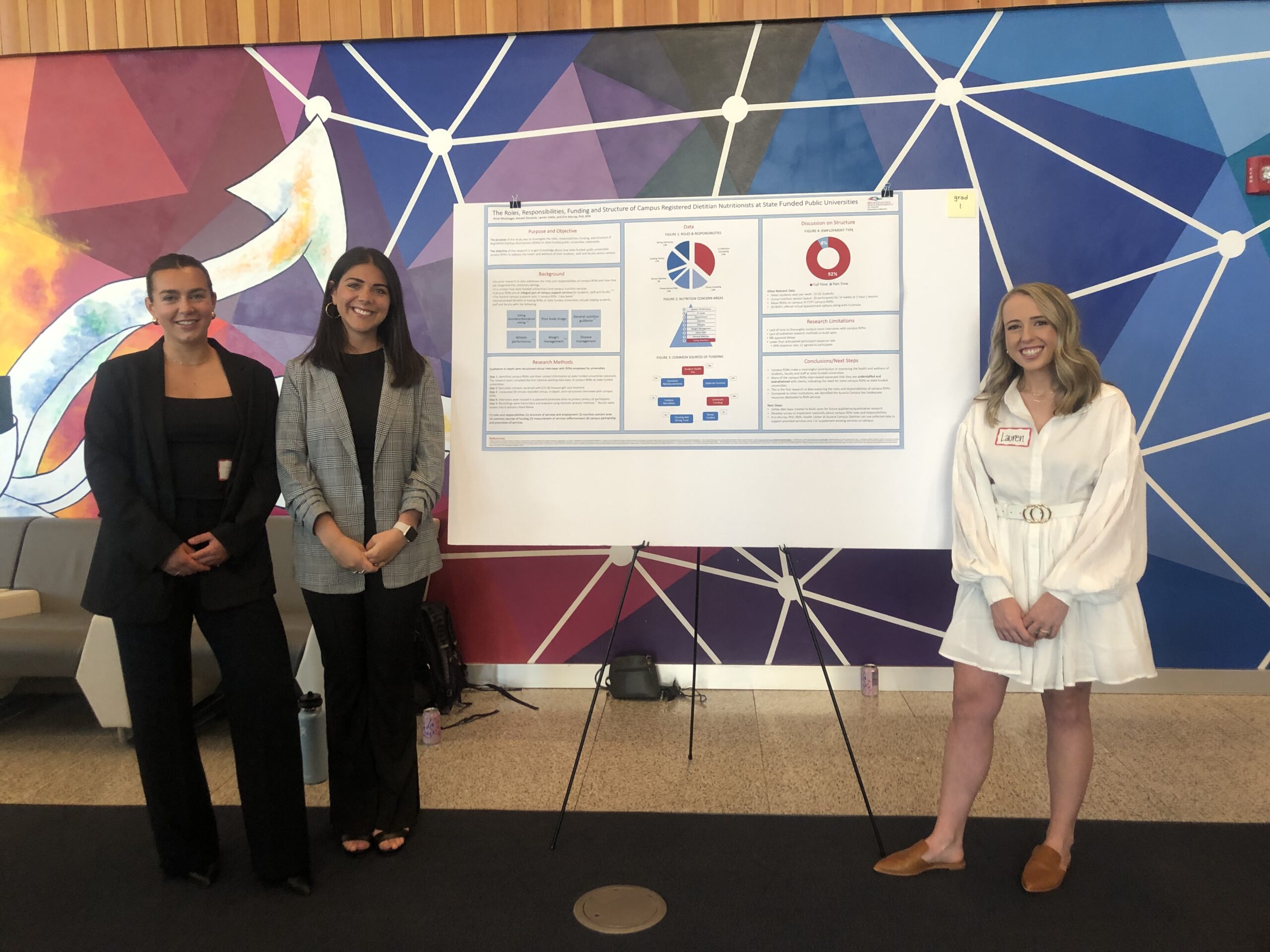 A photo of students sharing their research findings at nutrition research day in the spring of 2023.