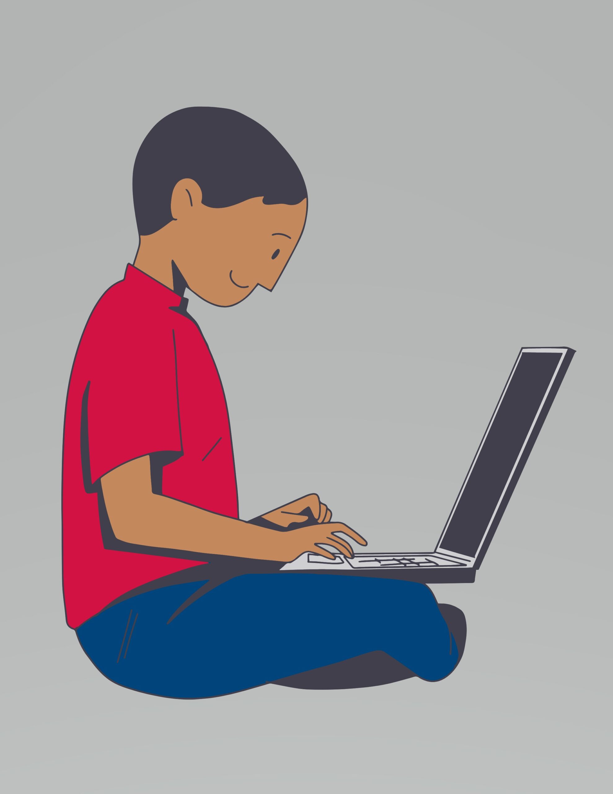 Graphic of a person studying on a laptop computer