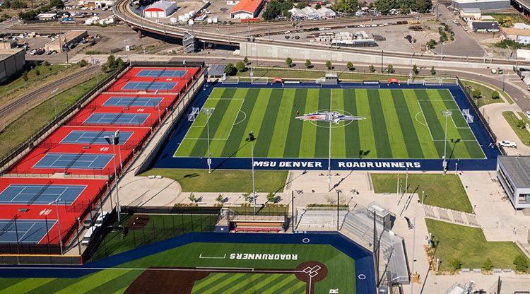 Aerial view of the Regency Athletics Complex on Auraria Campus.
