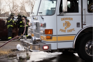 Denver Fire Department truck and firefighters.