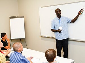 Tutoring session in a classroom setting.