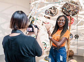 Juno Rivera, 18, records Ruth Danquah, 17, for a short film during CVA’s Art + Action Lab for teens interested in creative careers.