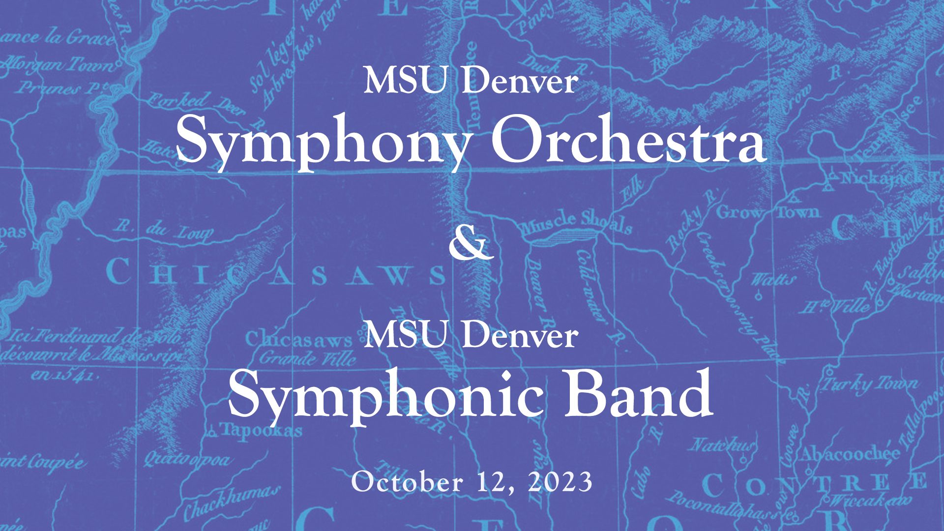 Symphony and Symphonic Band text against background of old map