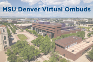 MSU Denver Virtual Ombuds text overlaid on image of campus.