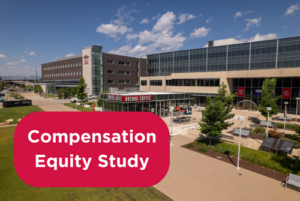 Compensation Equity Study text overlaid on image of JSSB and AES buildings.
