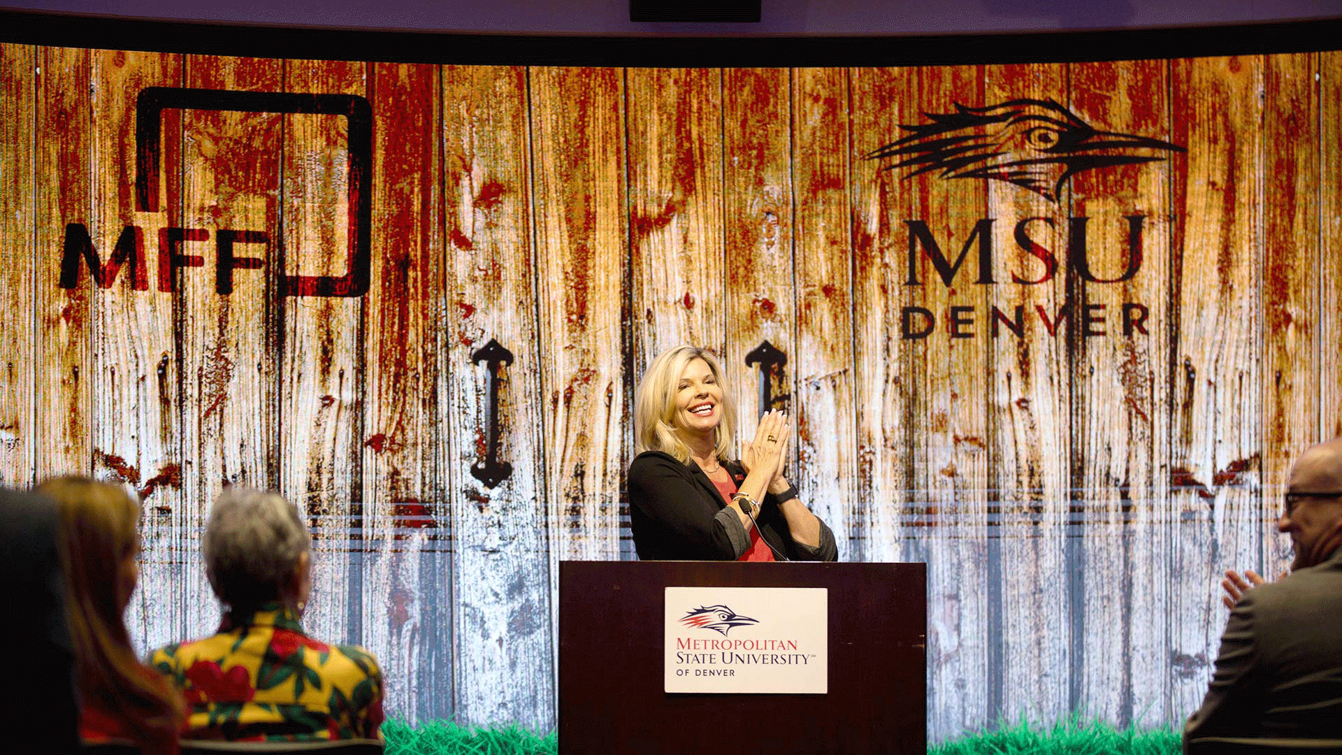 Carrie Morgridge, co-founder of the Morgridge Family Foundation, speaks during an event announcing the foundation's financial support for MSU Denver's Classroom to Career Hub.