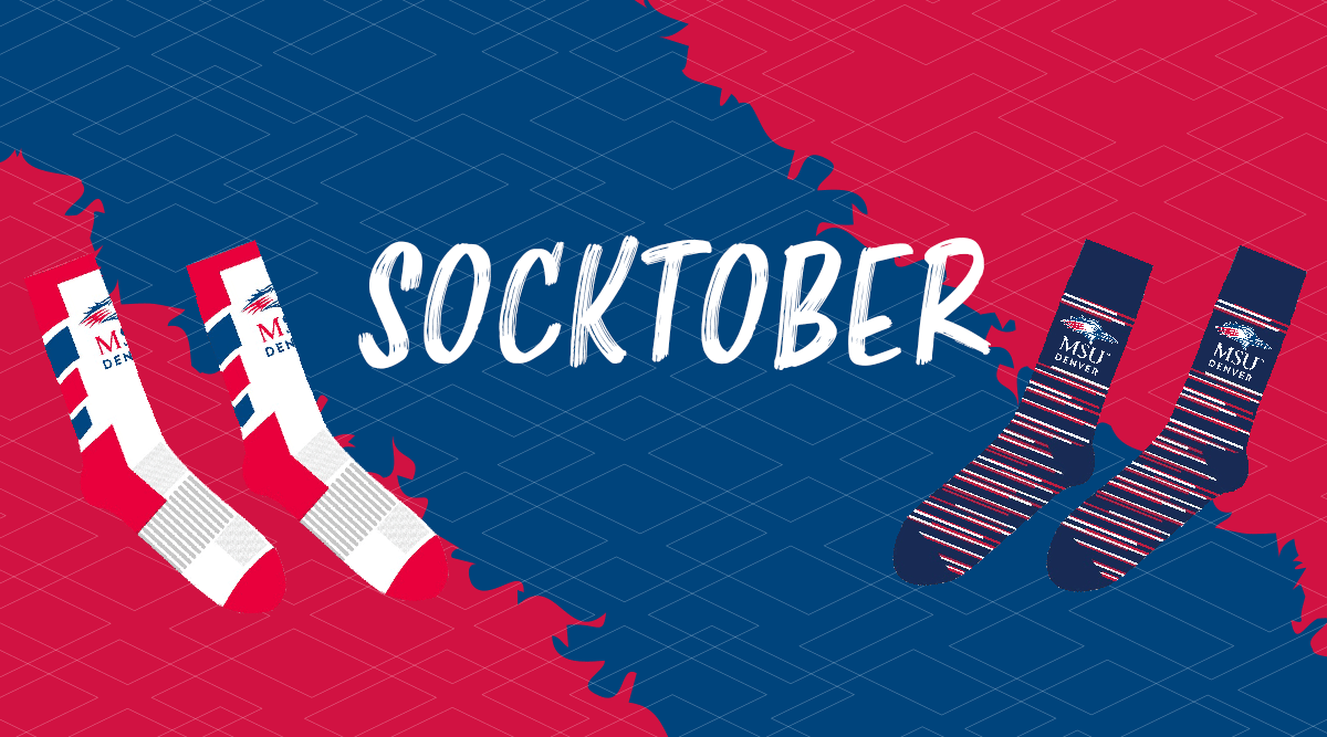 Socktober 2023 graphic with images of the sock designs