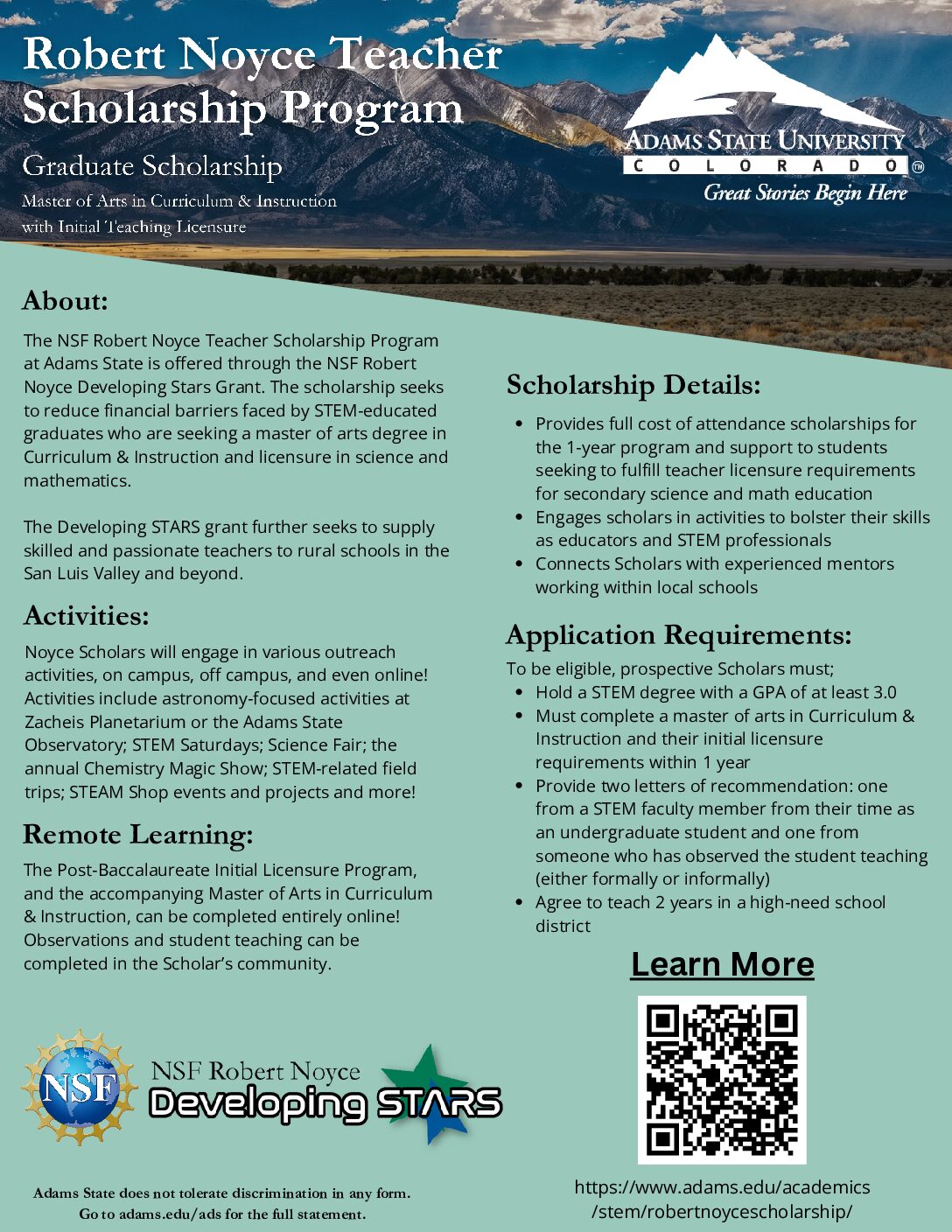 NSF Robert Noyce Teacher Scholarship Flier (Grad)