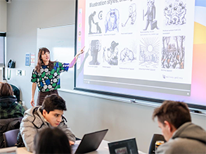 Kelly Monico, professor of Art at MSU Denver, teaches students in her 4D foundations class how to use the generative-AI platform DALL-E.