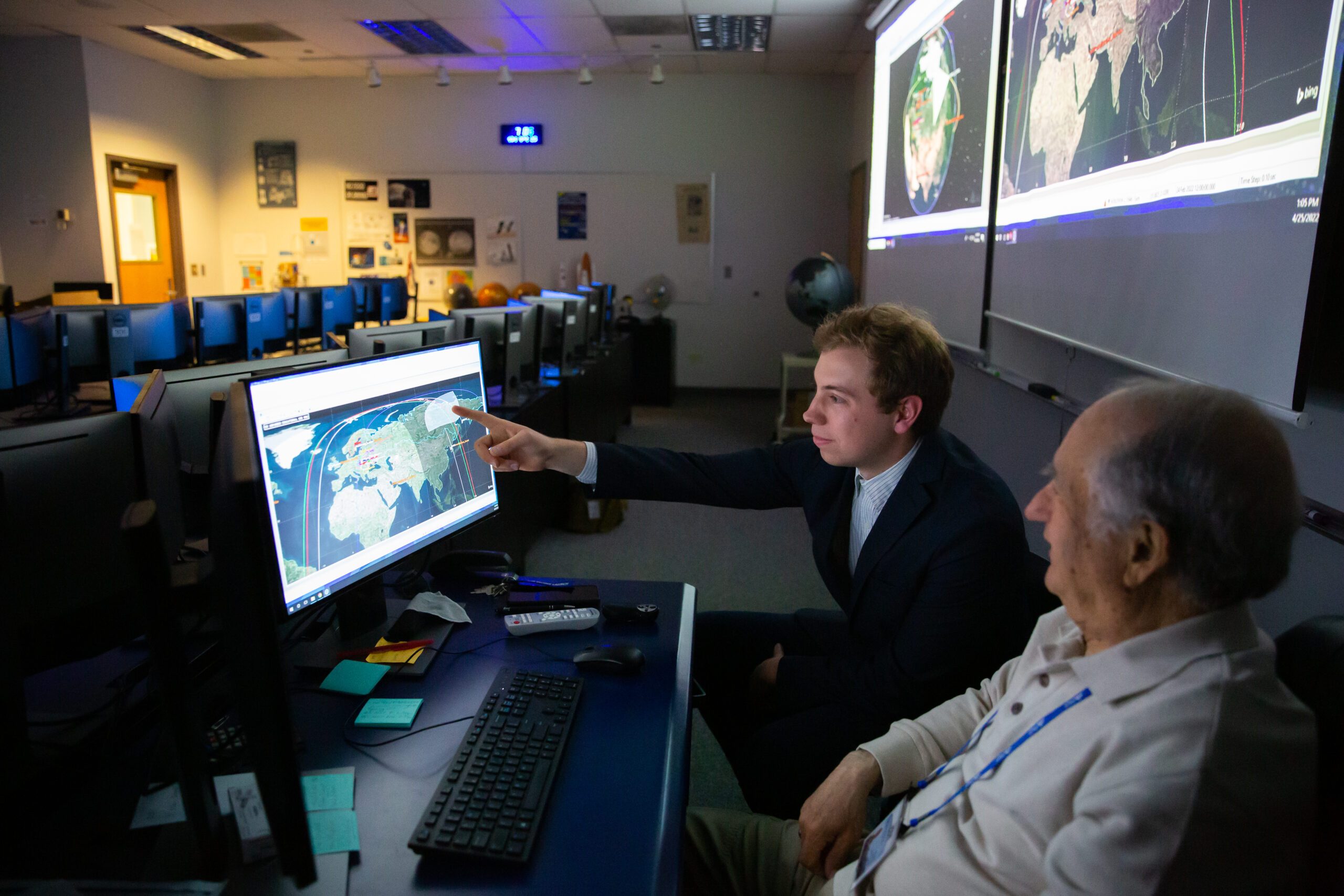 Adrian White, a graduating aviation and aerospace student in the Orbital Mechanics and Aerospace System simulation class, has built out real-life scenarios using open-source satellite data from MAXAR that shows images of the conflict in Ukraine.