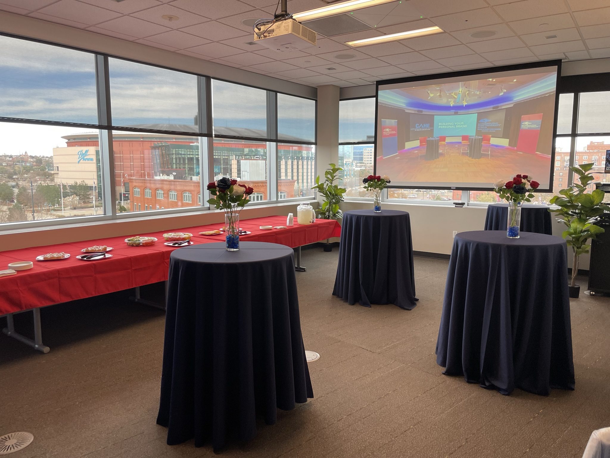 A breakout room setup for conversation opportunities before, during, or after an event.