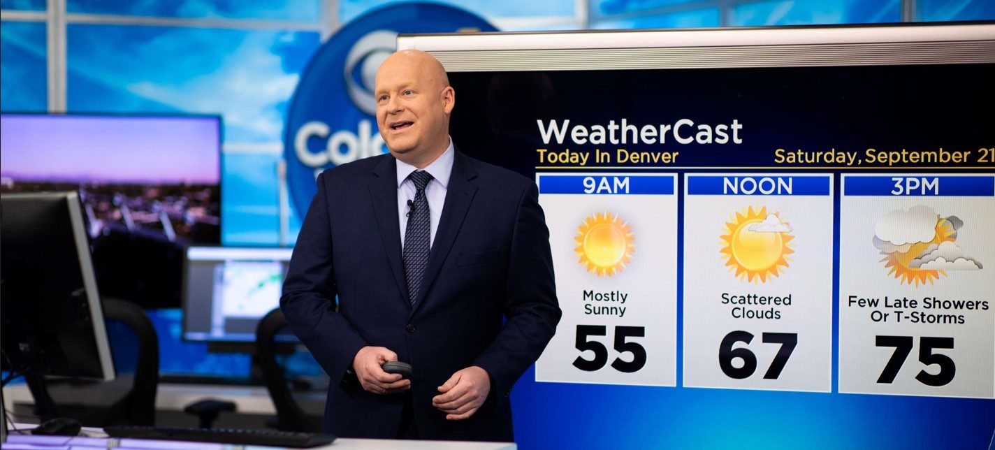 Chris Spears, MSU Denver Meteorology professor, presenting the weather on Denver CBS News