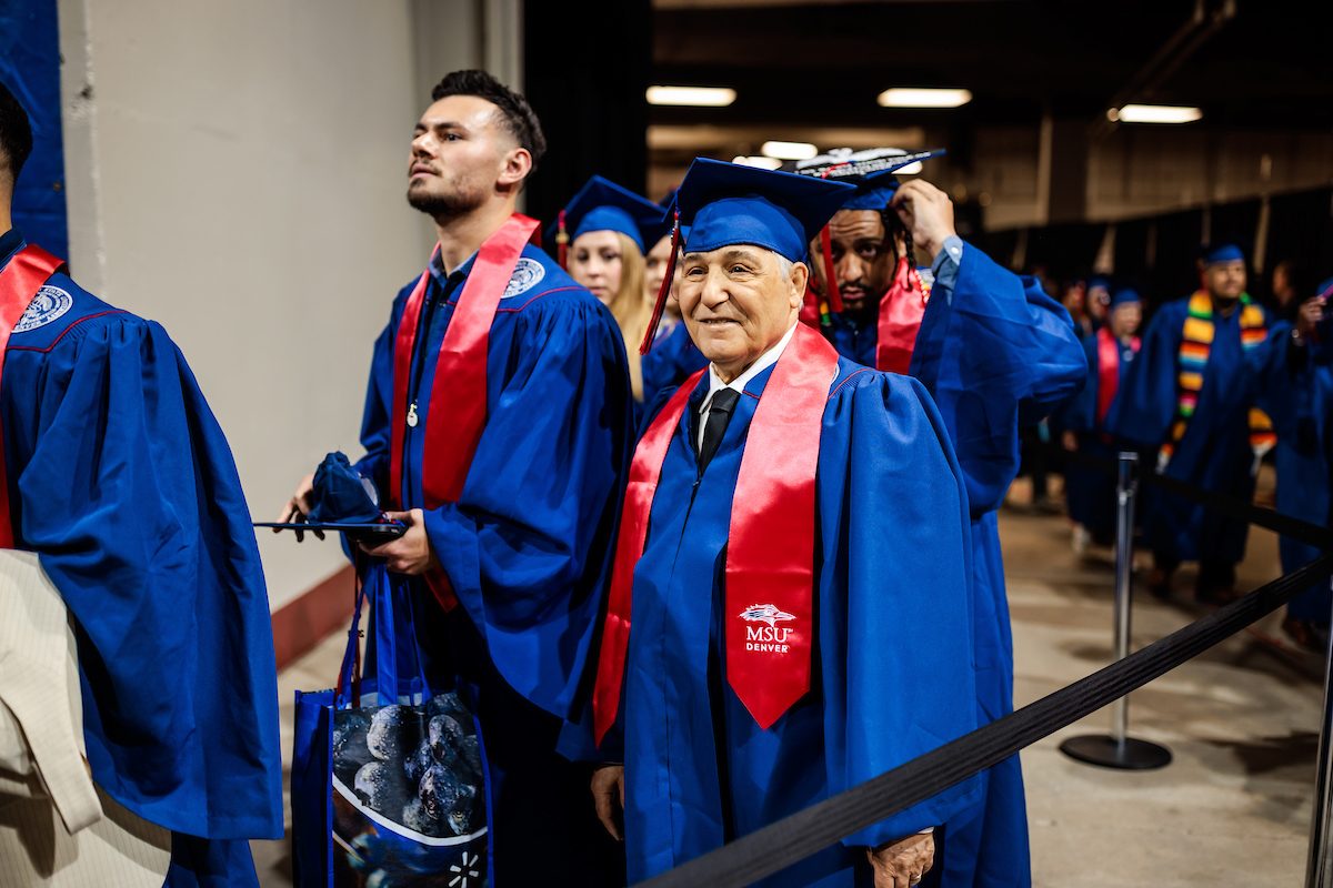 Students walking at the MSU Denver Spring 2023 commencement ceremony