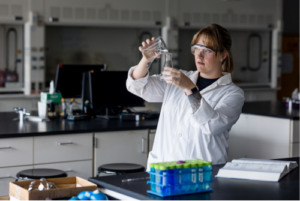 Student working in a science lab.