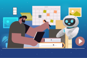 Decorative image of robot helping 2D person schedule tasks