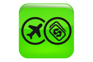 Decorative image with airplane and dollar sign logo representing travel reimbursements.