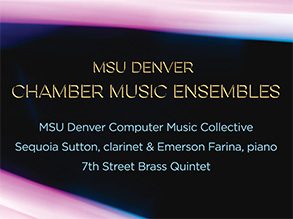 Pink and blue light wash surrounding text: MSU Denver Chamber Music Ensembles