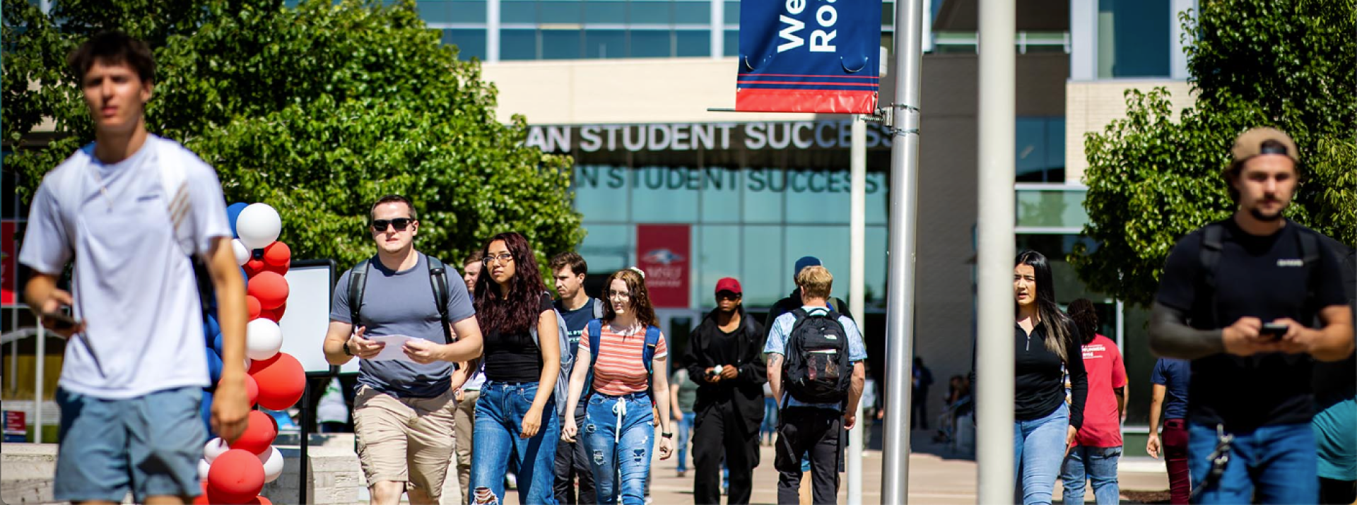 Students walking in front of MSU Denver's Jordan Student Success Building