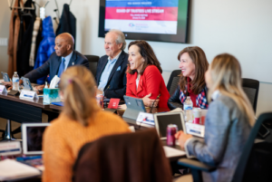 President Davidson sits at a Board of Trustees meeting