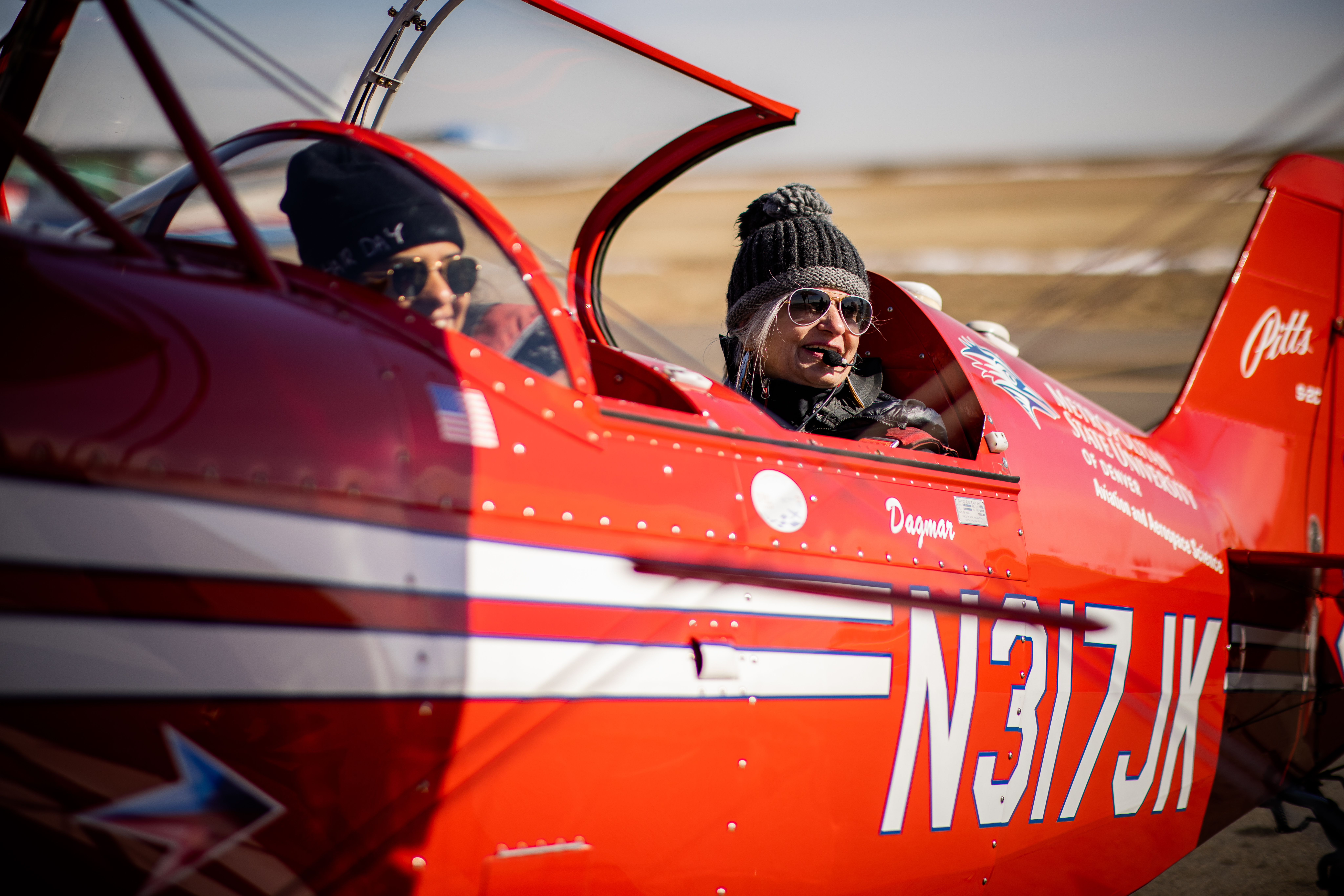 Dagmar Kress, Lecturer and Aerobatics Team Coach at MSU Denver Aviation and Aerospace Department and MSU Denver student, Haley Jo Brinson